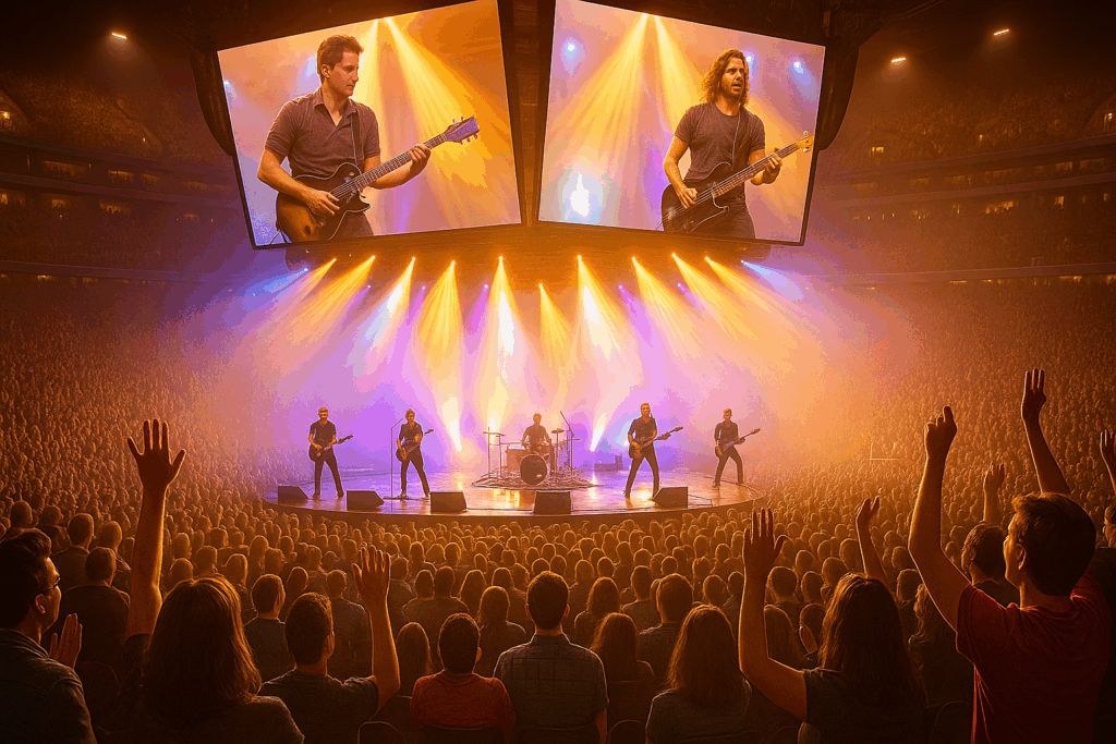 video screens display musicians at arena