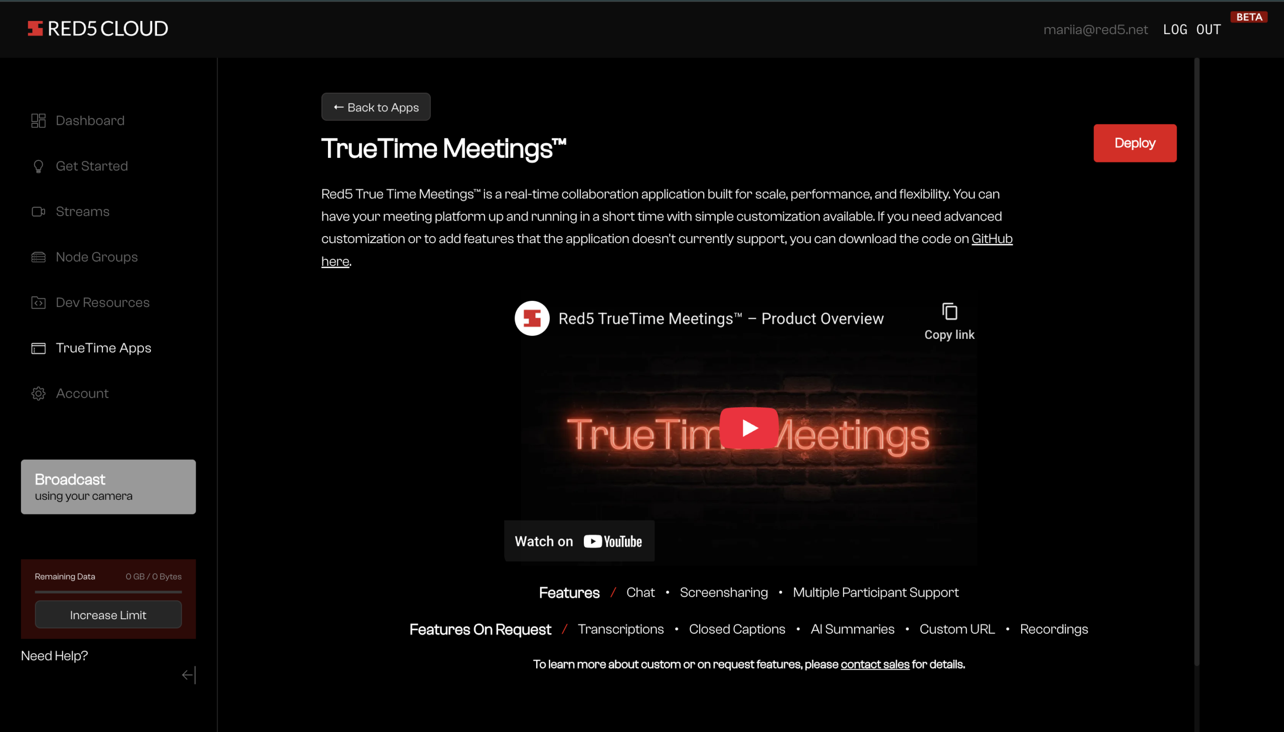 truetime apps section on red5 cloud dashboard scaled truetime apps section on red5 cloud dashboard