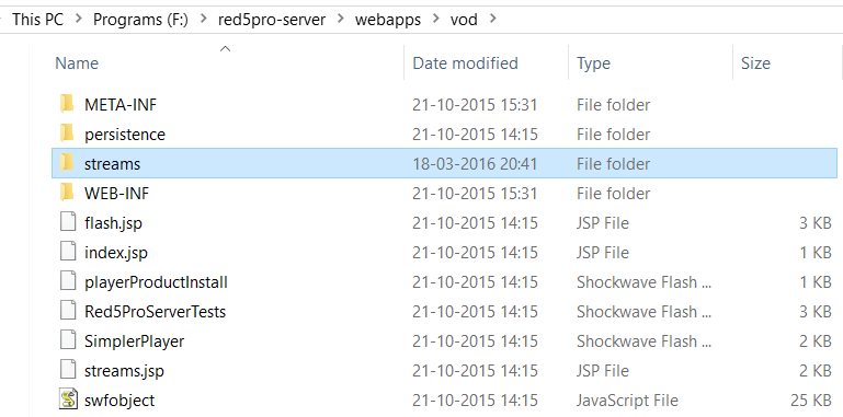 VOD Application streams directory