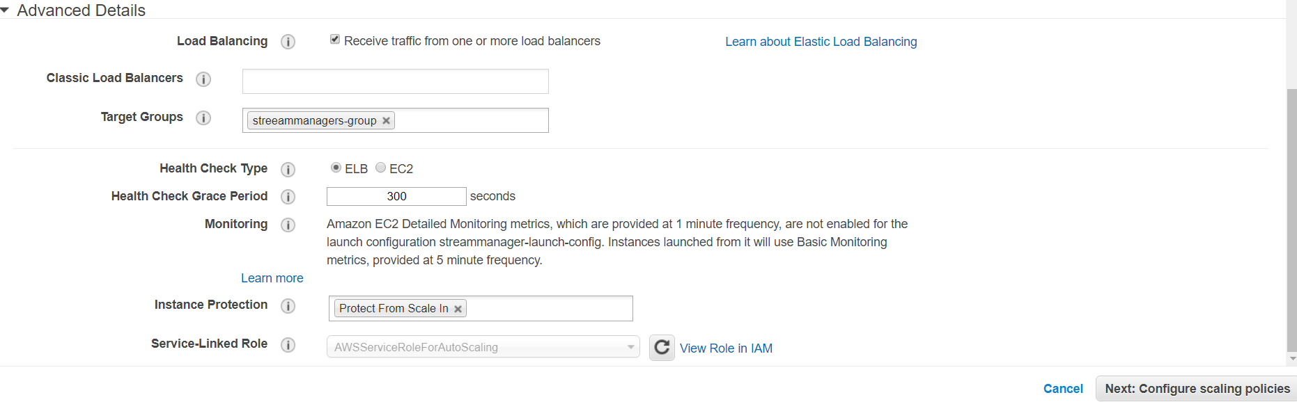 Configure Auto Scaling Group Details - Advance