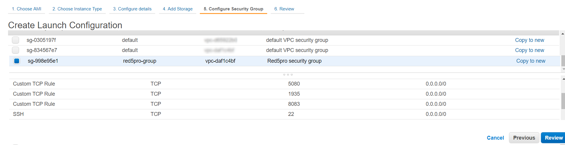 Configure Security Group