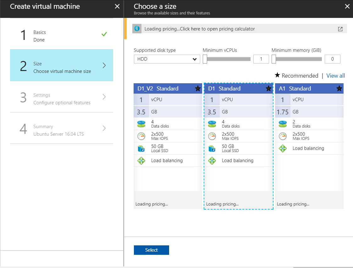 New VM Wizard - Size 