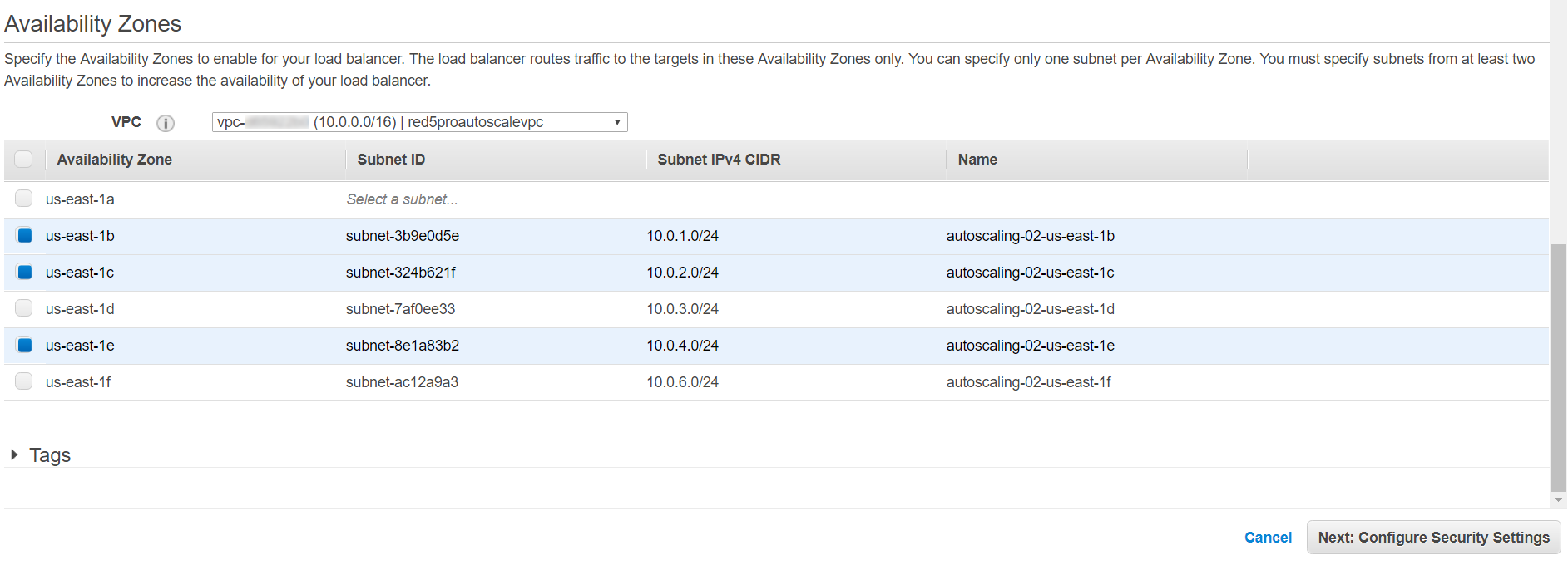Configure Load Balancer - Availability Zones
