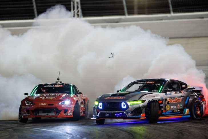 Formula Drift sports cars drifting with smoke