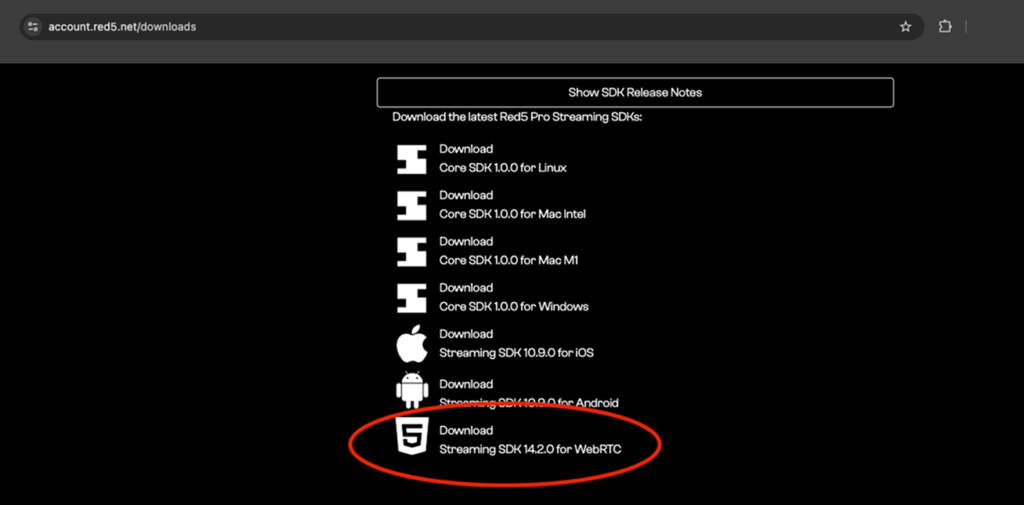 Download Red5 Pro HMTL5 SDK v14.2.0