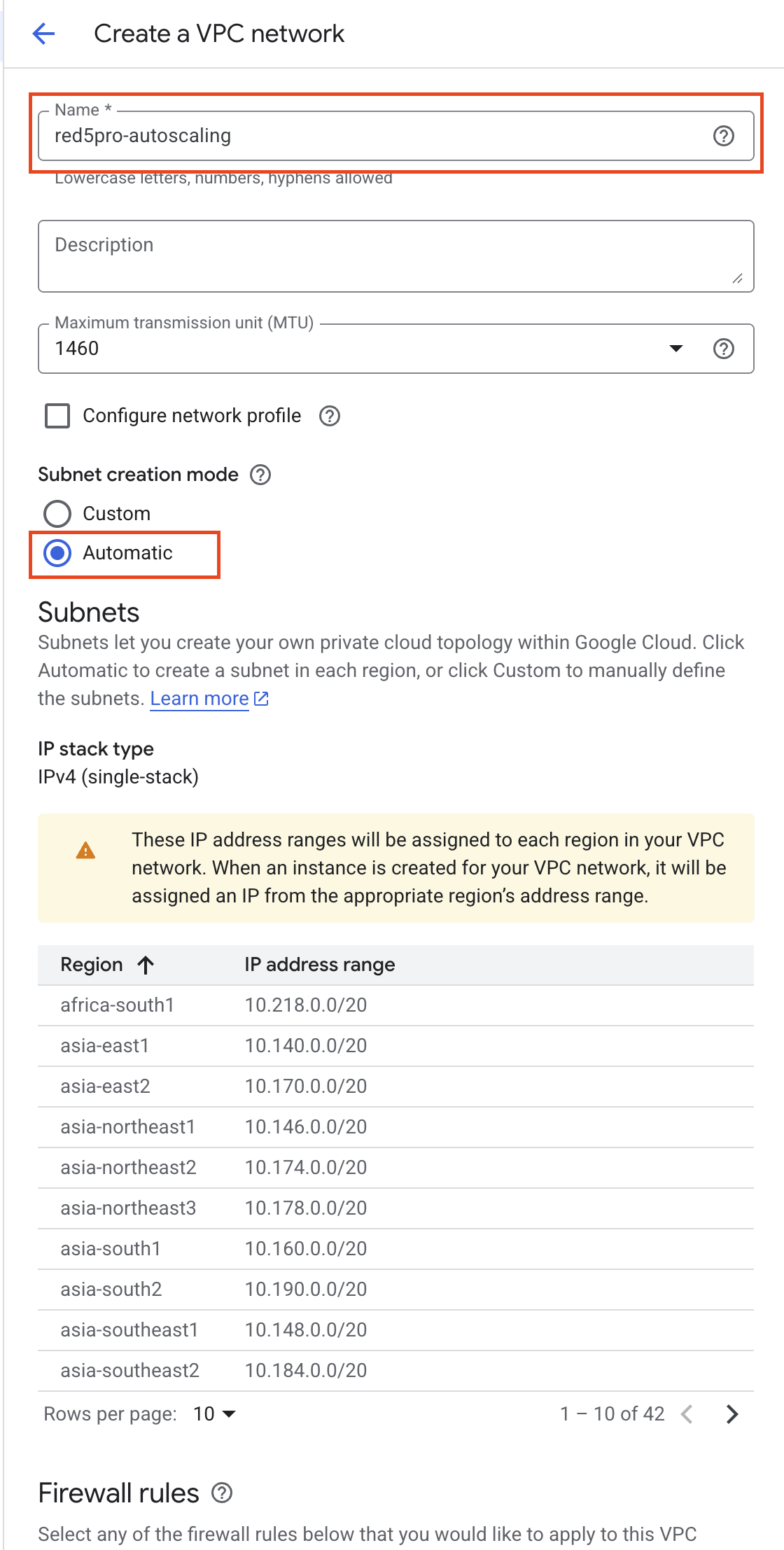 VPC Automatic Mode Screenshot
