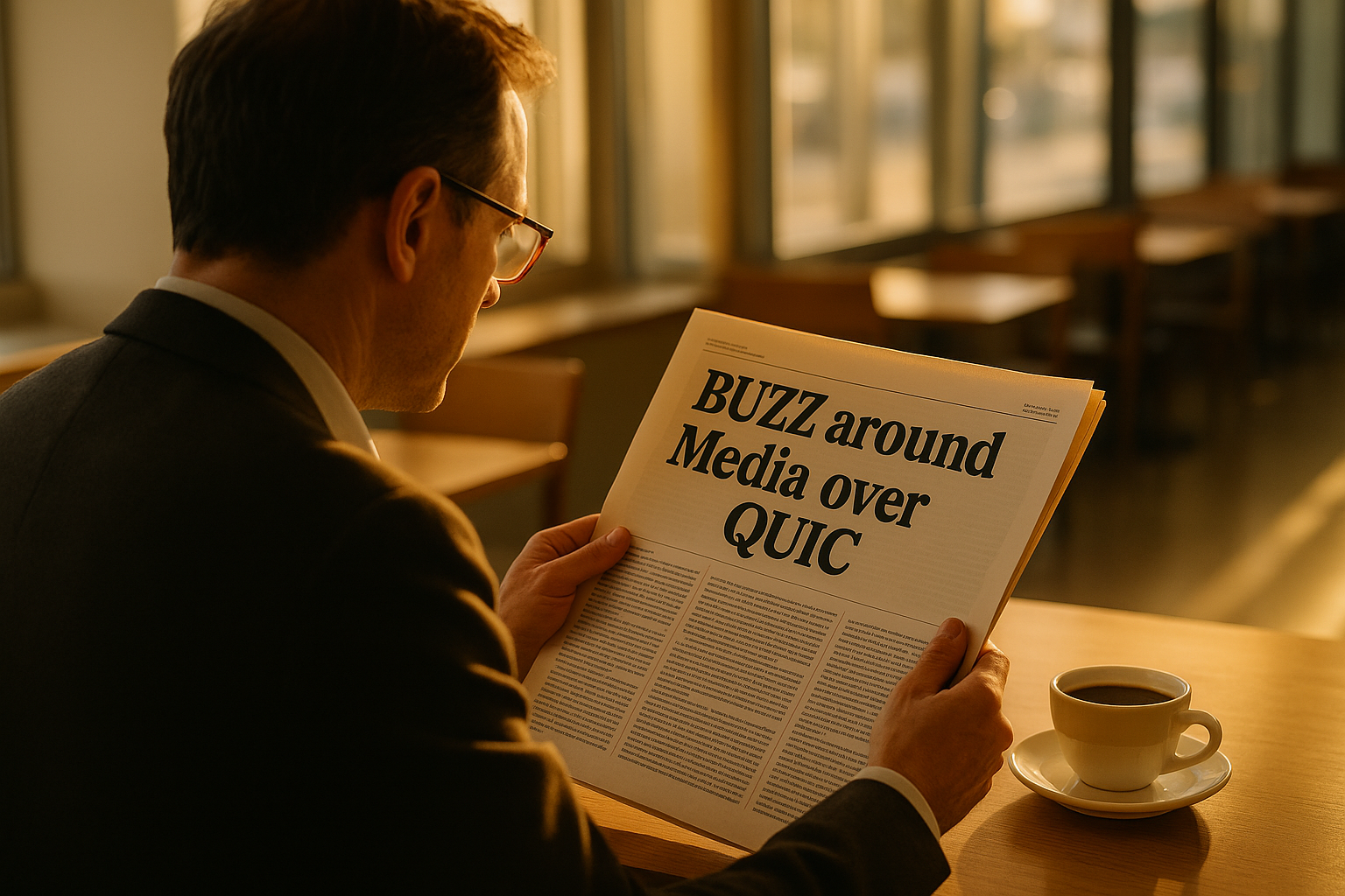 Man reading newspaper about Media over QUIC
