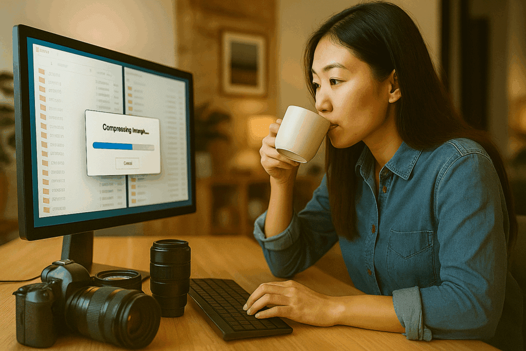 photographer compresses photos